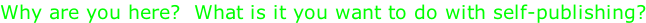 Why are you here?  What is it you want to do with self-publishing?